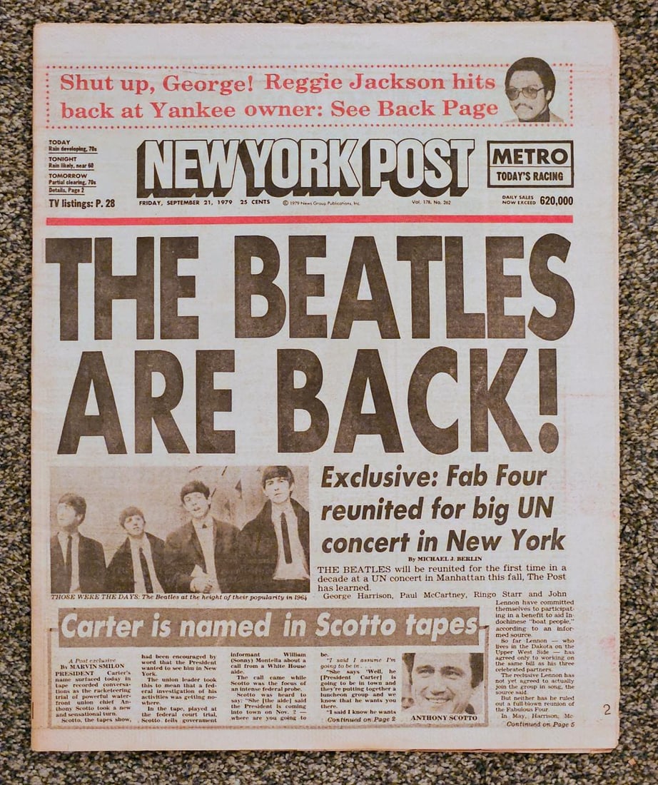 1979 THE BEATLES ARE PLANING A REUNION NEWSPAPER (1 of 2)