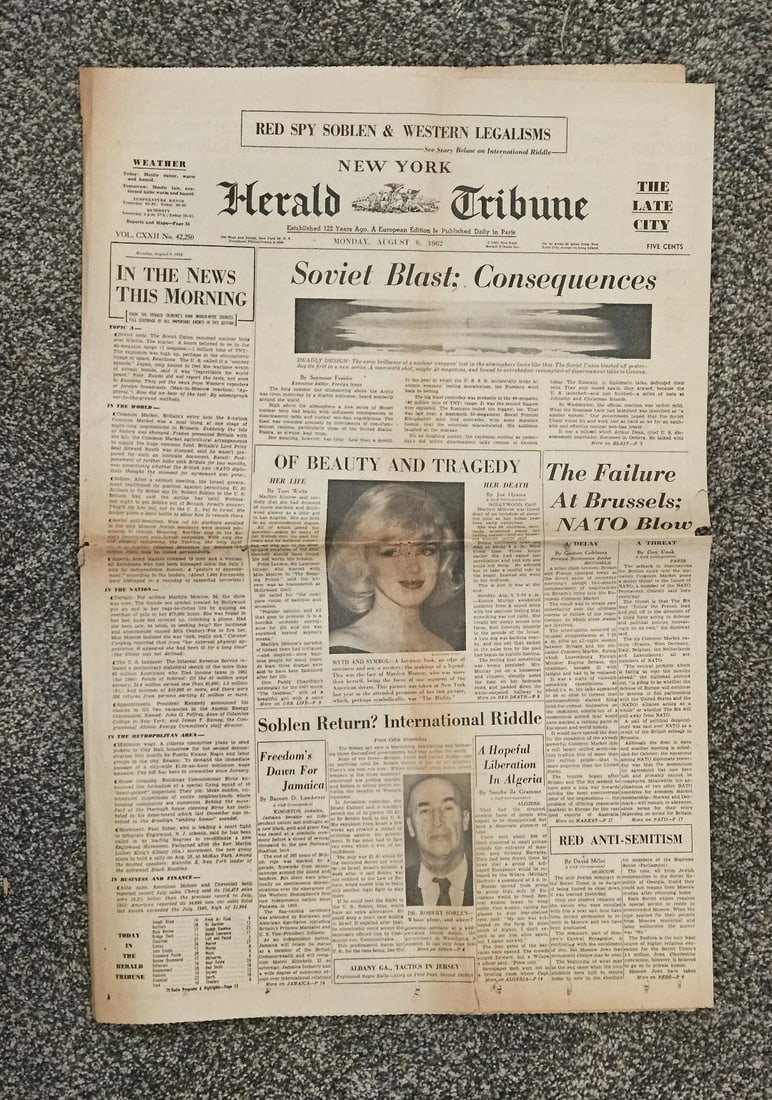 MARILYN MONROE IS DEAD NEWSPAPER: August 6, 1962. It is the death that shocked Hollywood and the world. The most beautiful woman in Hollywood succumbs to pills and suicide....or so that is what the coroner's report says. No one will e