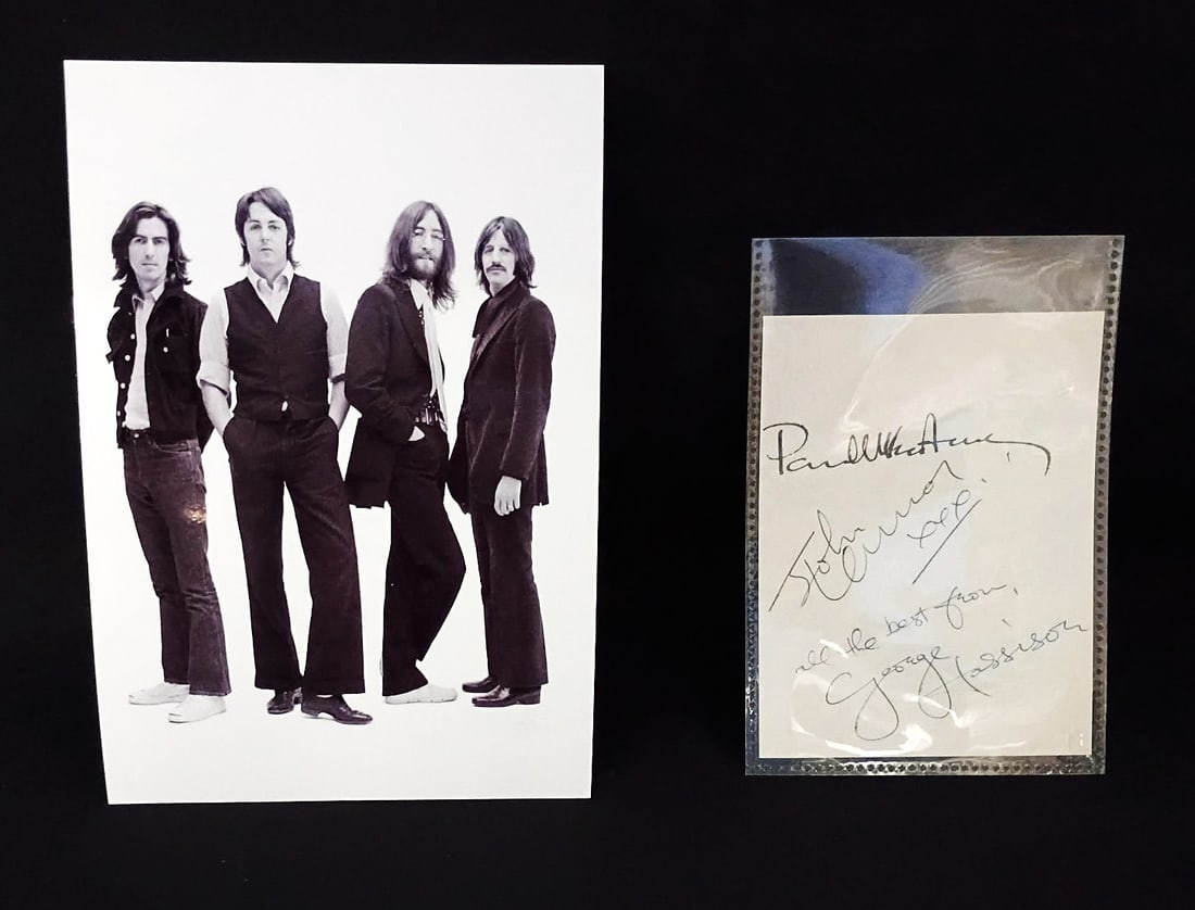 BEATLES HAND SIGNATURE CUT -3 SIGNATURES- WITH DISPLAY PHOTO (1 of 5)