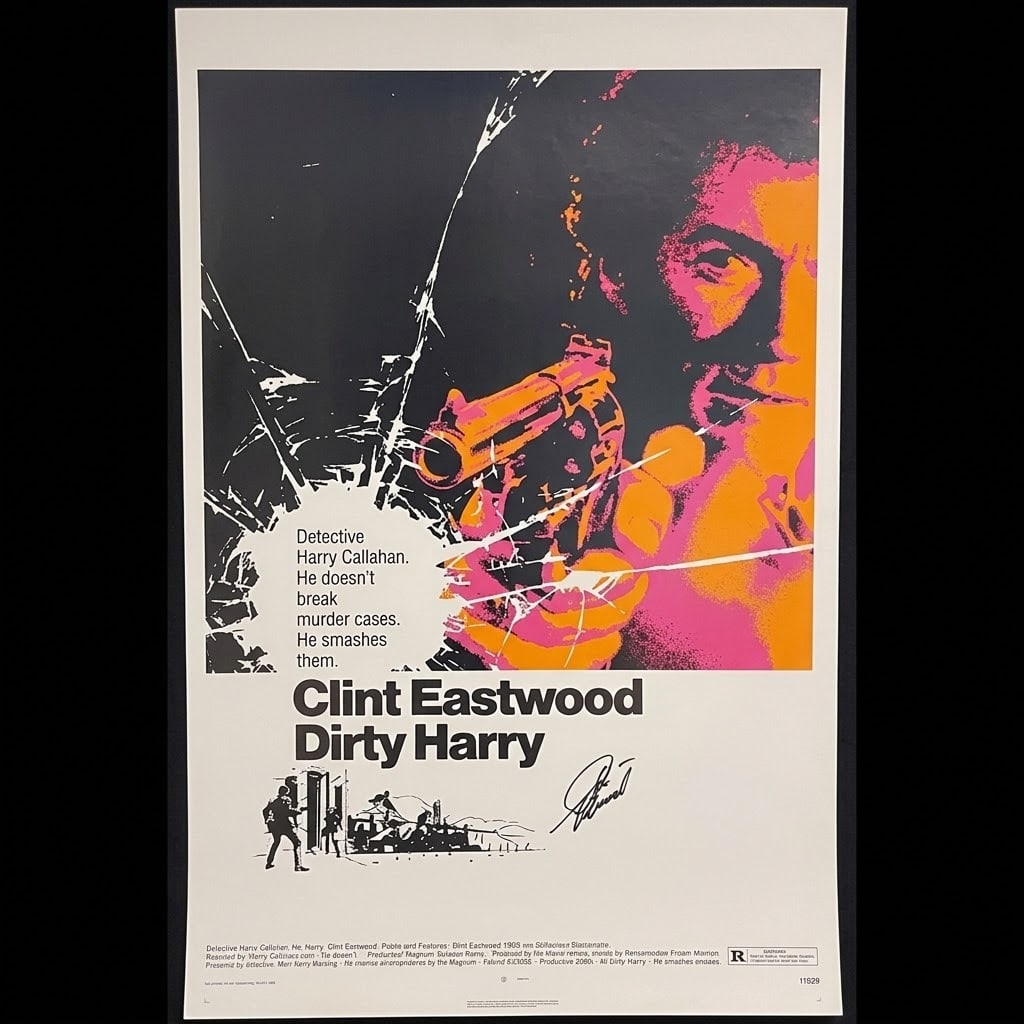 DIRTY HARRY SIGNED CLINT EASTWOOD MOVIE POSTER-REAL AUTHENTIC (1 of 4)