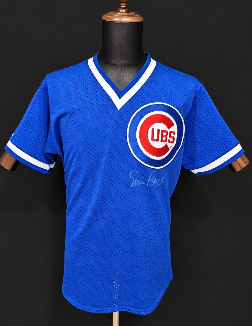 ERNIE BANKS SIGNED CHICAGO CUBS THROWBACK-STYLE JERSEY: ERNIE BANKS SIGNED CHICAGO CUBS THROWBACK-STYLE JERSEY Offered is a striking Chicago Cubs blue mesh jersey signed by legendary Hall of Famer Ernie Banks, affectionately known as “Mr. Cub.”