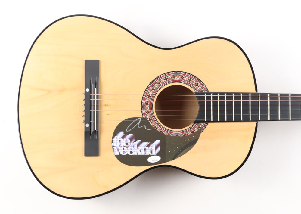 THE WEEKEND ACOUSTIC JSA AUTHENTICATED GUITAR WITH SIGNED CUSTOM INSERT PICKGUARD-: THE WEEKEND ACOUSTIC JSA AUTHENTICATED GUITAR WITH SIGNED CUSTOM INSERT PICKGUARD-JSA THE WEEKEND is a Multiple Grammy Awards Super Bowl Halftime Show performer (2021) One of the most streamed artists