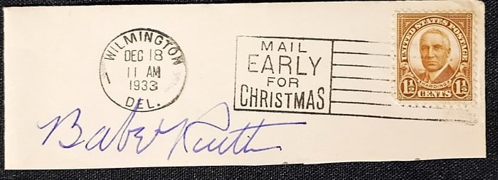 BABE RUTH HAND SIGNED VINTAGE 1933 ENVELOPE CUT WITH STAMPS (1 of 3)