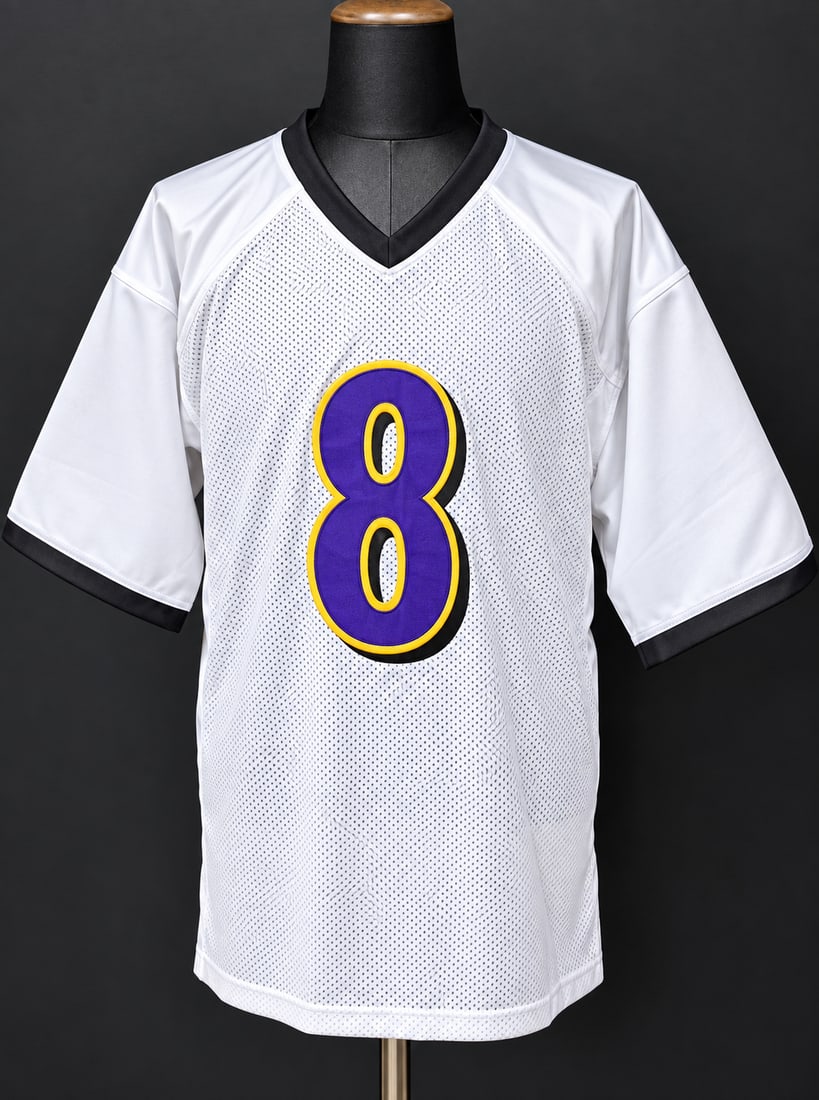 LAMAR JACKSON SIGNED RAVENS JERSEY-JSA: LAMAR JACKSON SIGNED BALTIMORE RAVENS #8 JERSEY — JSA AUTHENTICATED Outstanding Lamar Jackson autographed Baltimore Ravens #8 jersey, boldly signed in silver marker on the large purple rear number.