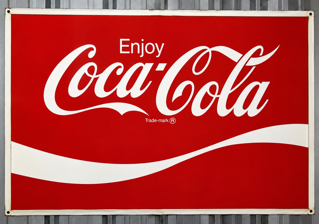 COCA COLA ORIGINAL SIGN 40X60: Original 40 x 60 COCA COLA rectangular vintage-style sign Here are some details about the sign: Features the iconic Coca-Cola Red Background with White lettering. The classic "Coca-Cola" script logo i
