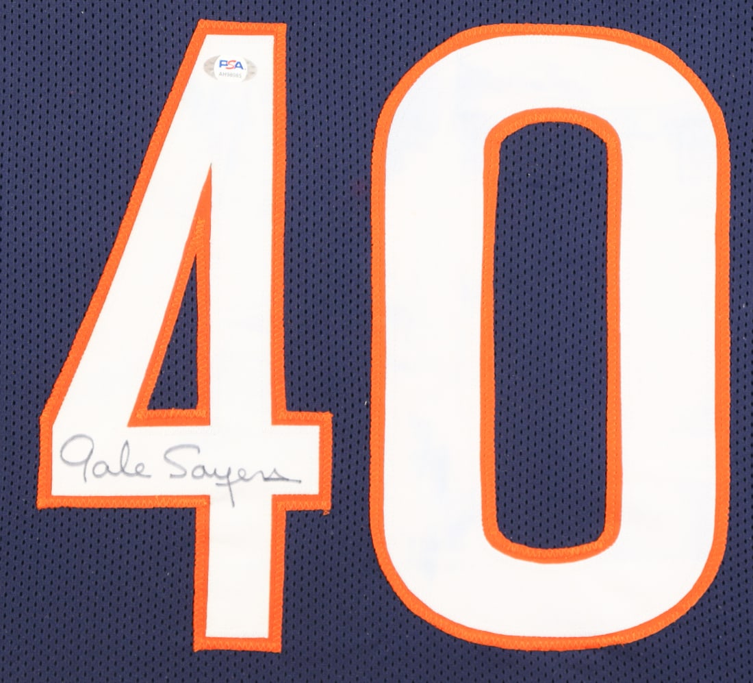 GALE SAYERS PSA AUTHENTICATED SIGNED CUSTOM FRAMED JERSEY DISPLAY - 2