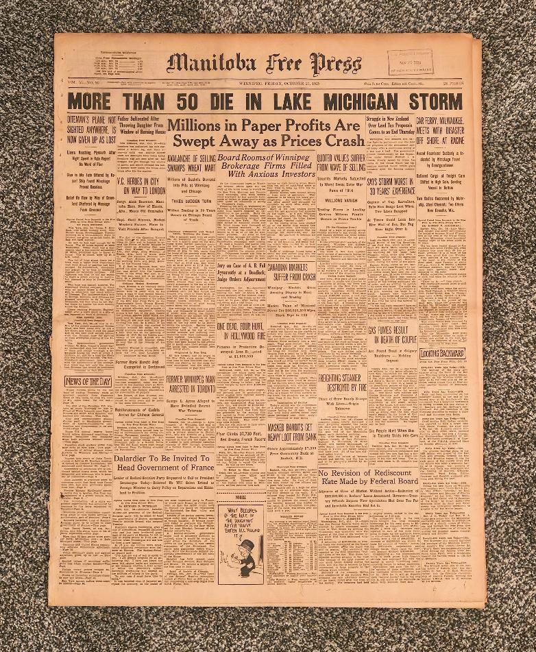 1929 STOCK MARKET CRASHES NEWSPAPER: OCT 25, 1929 THE STOCK MARKET STOCK MARKET CRASHES. Our markets have crashed a few times, but when you talk about THE CRASH OF 1929, this is what they are talking about the most devastating in our