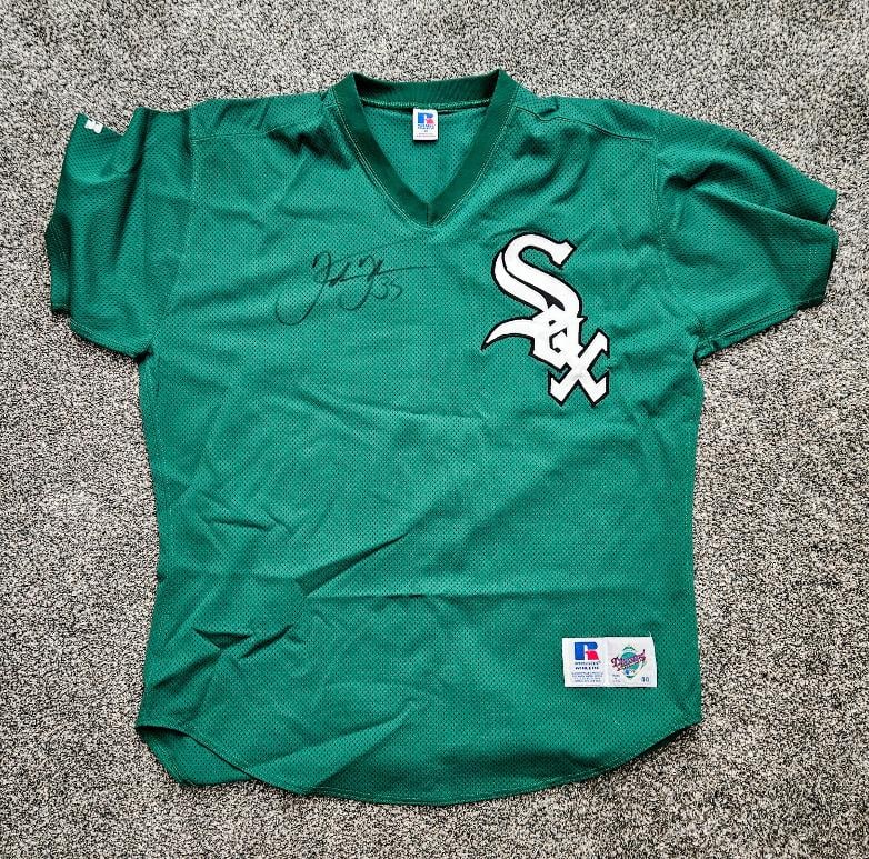 FRANK THOMAS GAME WORN ST PATRICKS DAY JERSEY, SIGNED PSA: FRANK THOMAS GAME WORN ST PATRICKS DAY JERSEY, SIGNED PSA CERTIFIED. Incredibly ironic, I owned this exact game worn Thomas jersey back in the mid 1990's. I purchased them from the White Sox through