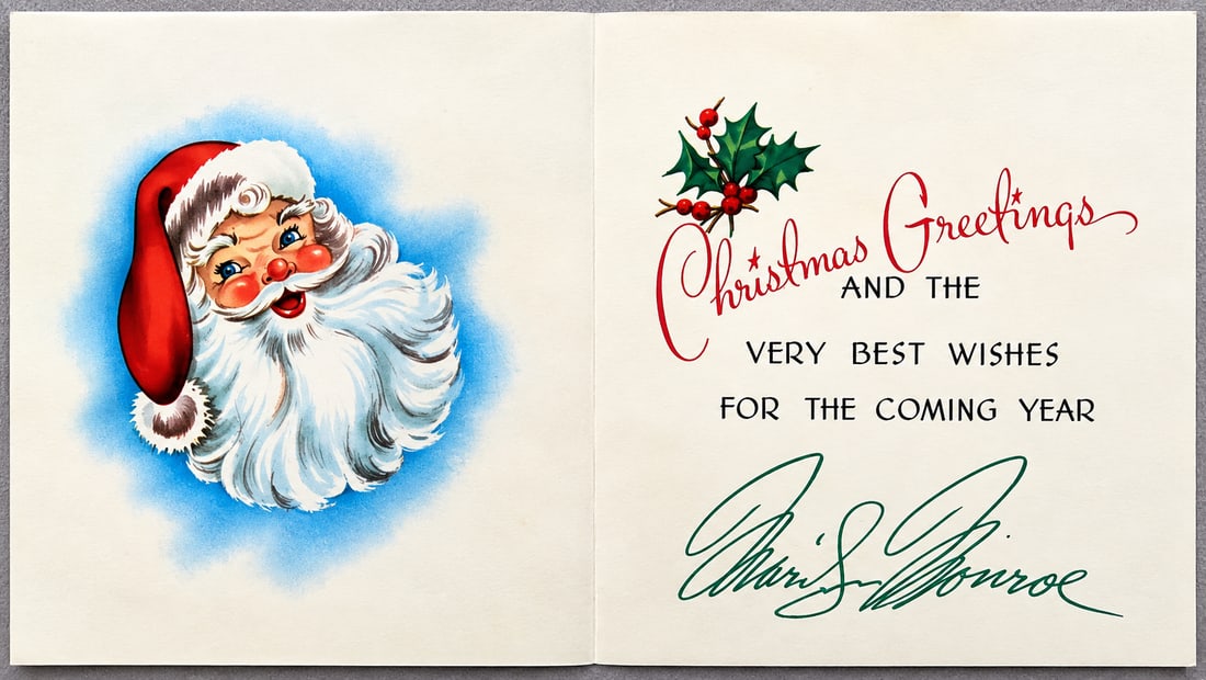 MARYLIN MONROE SIGNED CHRISTMAS CARD: MARYLIN MONROE SIGNED CHRISTMAS CARD When it comes to certification on autograph and signed items, this is our professional stance and opinion: The items certified by PSA, JSA or Beckett