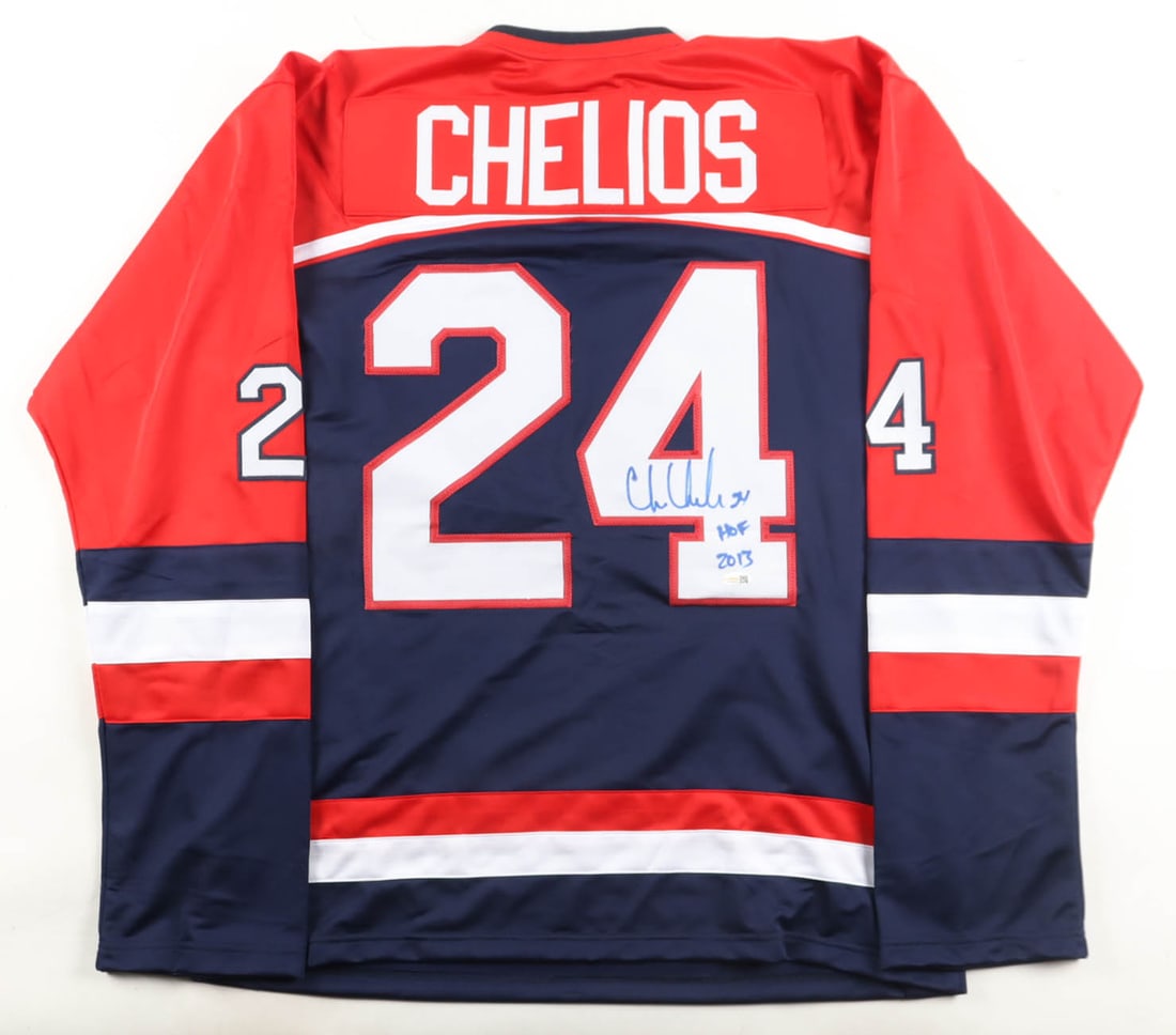 CHRIS CHELIOS JSA AUTHENTICATED SIGNED JERSEY INSCRIBED "HOF 2013": CHRIS CHELIOS JSA AUTHENTICATED SIGNED JERSEY INSCRIBED "HOF 2013" Chris Chelios is considered one of the greatest defensemen in NHL history and one of the best American-born hockey players ever.