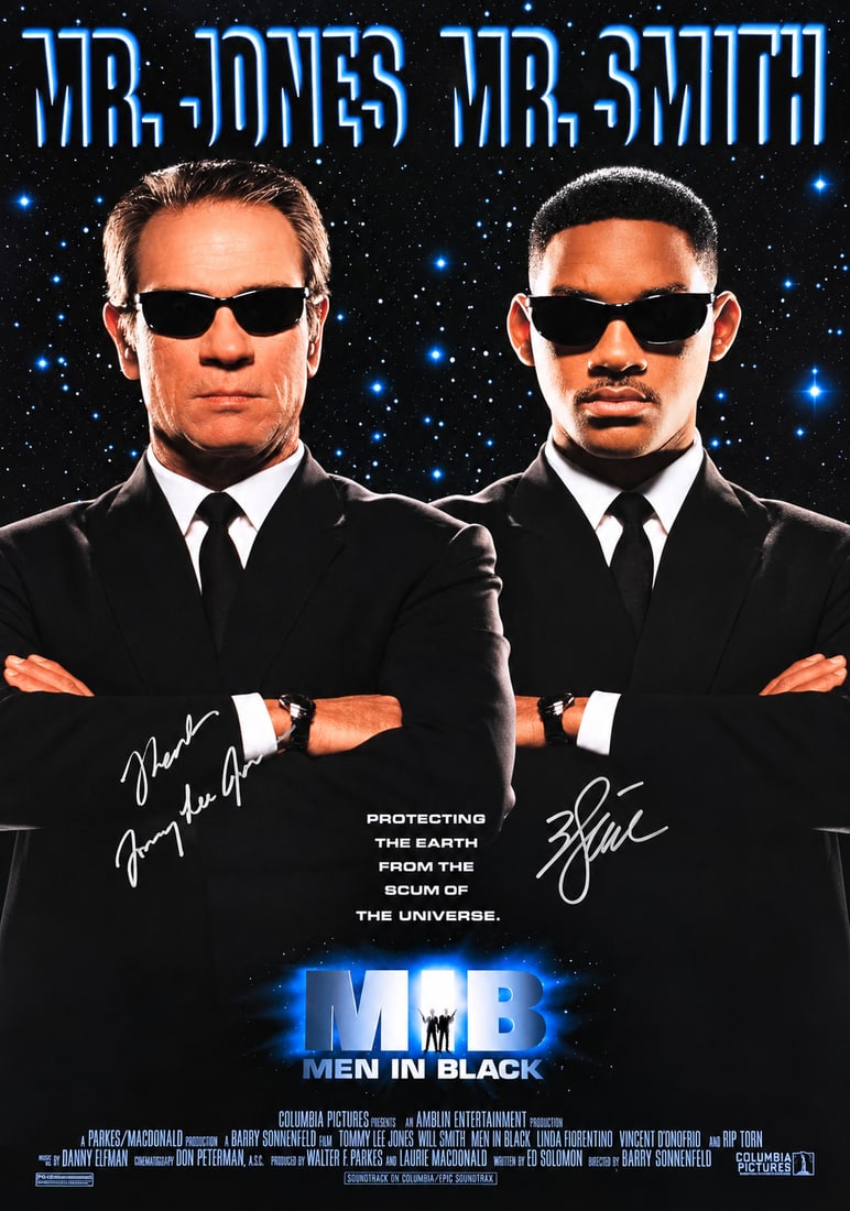 MEN IN BLACK SIGNED POSTER BY WIL SMITH AND TOMMY LEE JONES -REAL AUTHENTIC: MEN IN BLACK