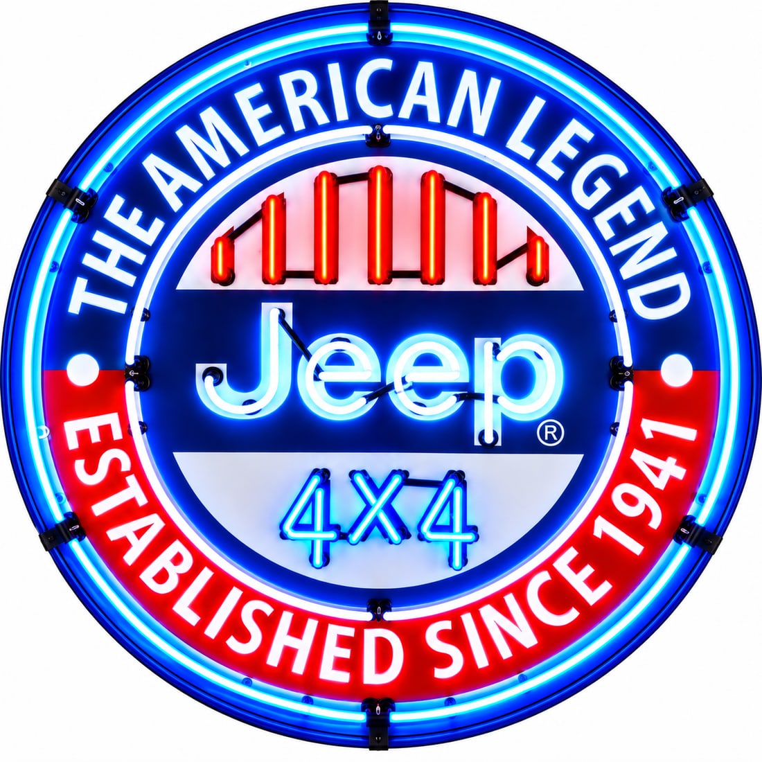 JEEP 4 X4 36" NEON-THE AMERICAN LEGEND: CHEVROLET CORVETTE “AMERICAN LEGEND” LARGE NEON SIGN — 36" × 36" × 6" Spectacular Chevrolet Corvette “American Legend” neon sign featuring the iconic Corvette crossed-flags emblem 