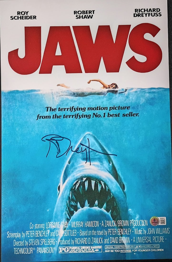 JAWS RICHARD DREYFUSS 11X17 MOVIE POSTER-BECKETT AUTHENTICATED (1 of 5)
