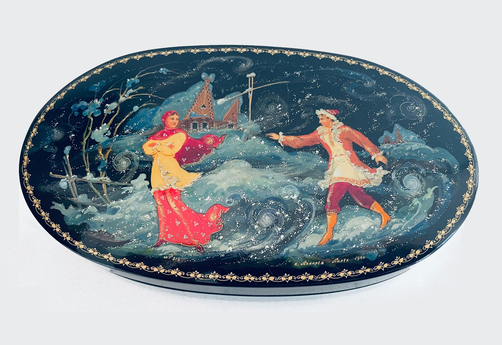 Russian USSR Palekh LACQUER Box Winter Scene, 1960 (1 of 4)