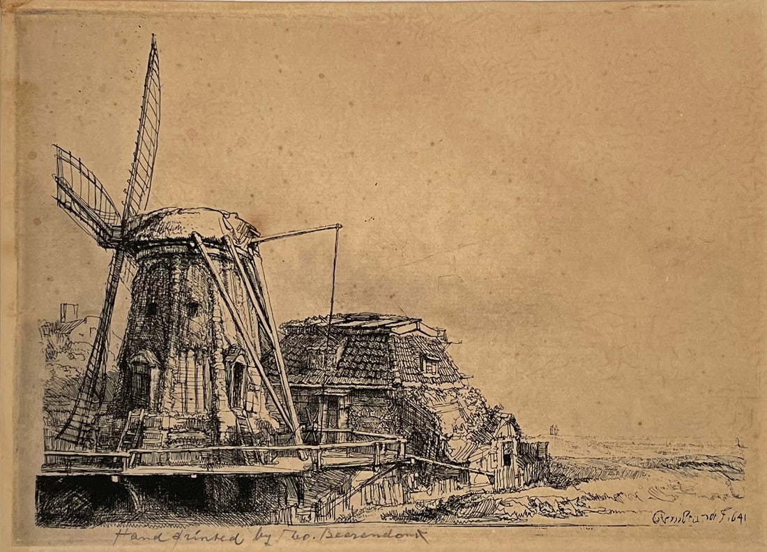 REMBRANDT Van Rijn (1606 - 1669) "The Windmill" etching/laid paper B233 (1 of 3)