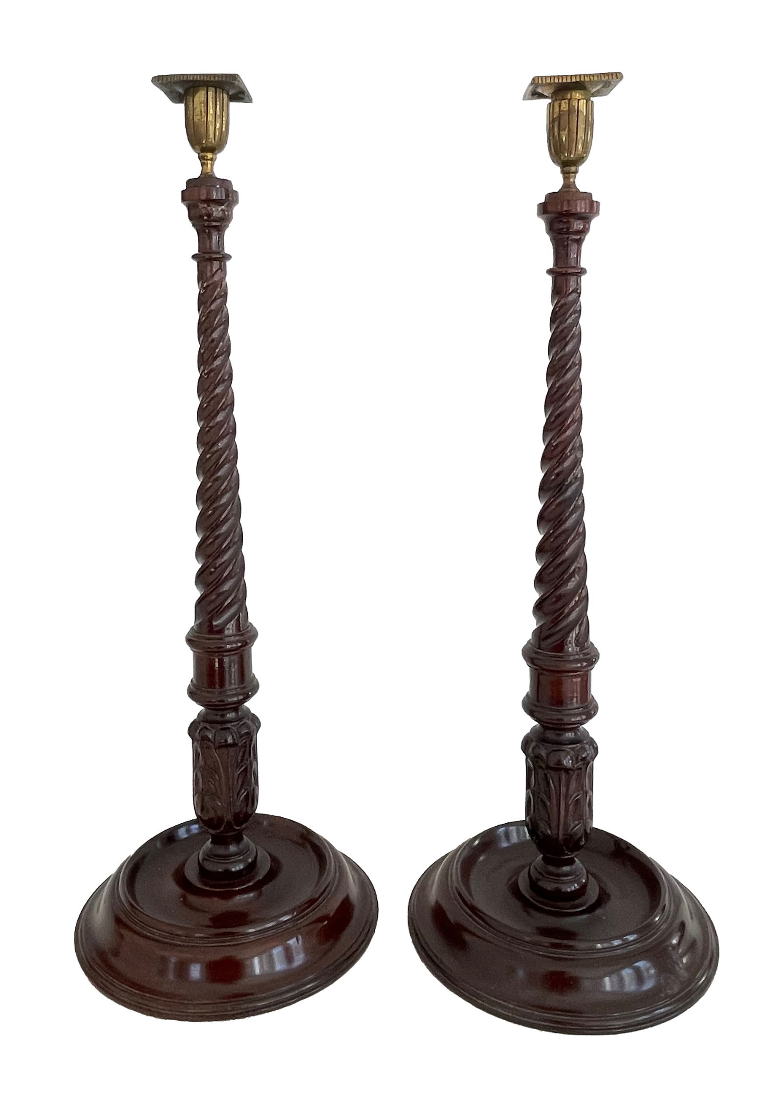 George III Mahogany & Brass Candlesticks, (2) (1 of 4)