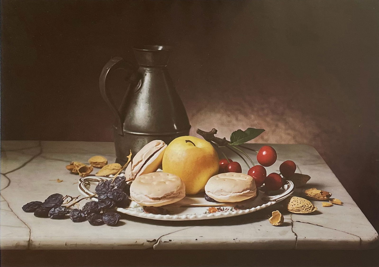 Nickolas MURAY (1892-1965) Carbon Pigment Photograph, ca. 1945: Nickolas MURAY (1892-1965) friend and lover of Frida KALO. Still life with pewter jug, fruit. Carbon pigment photograph by Hungarian/American commercial and fine art photographer Nickolas Muray who pi