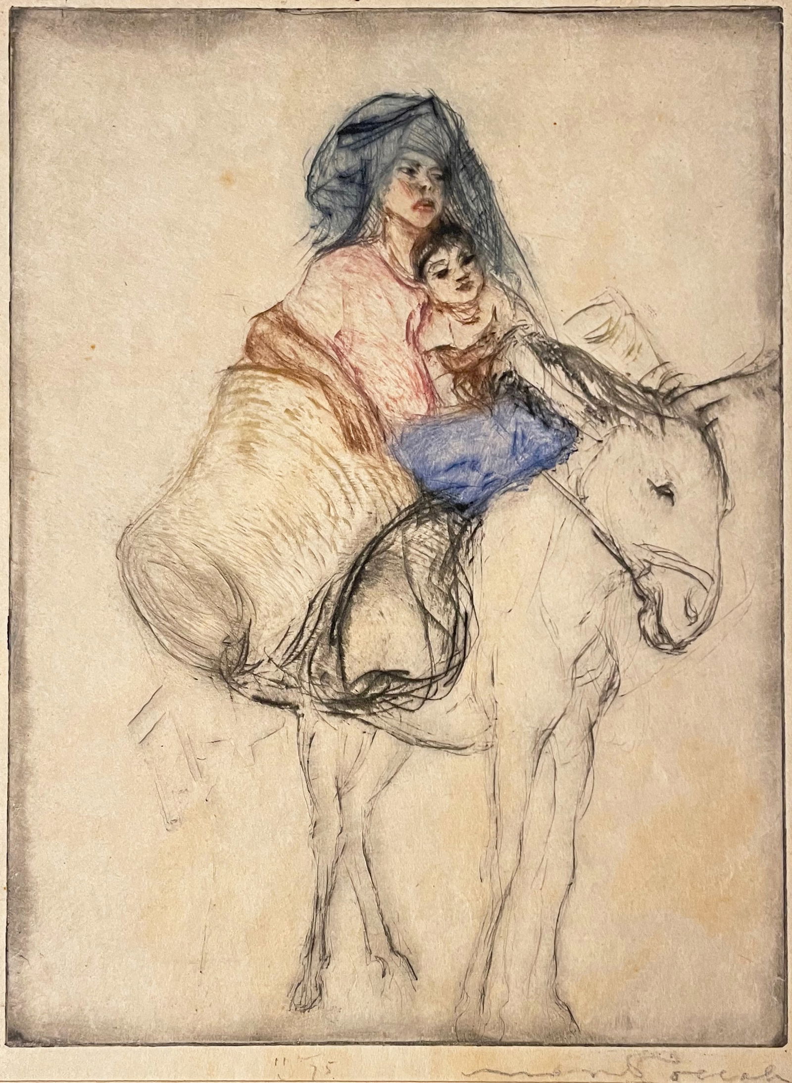 Max POLLAK (1886 - 1970) Etching Aquatint, Mother/Child ca. 1940's, Signed (1 of 3)