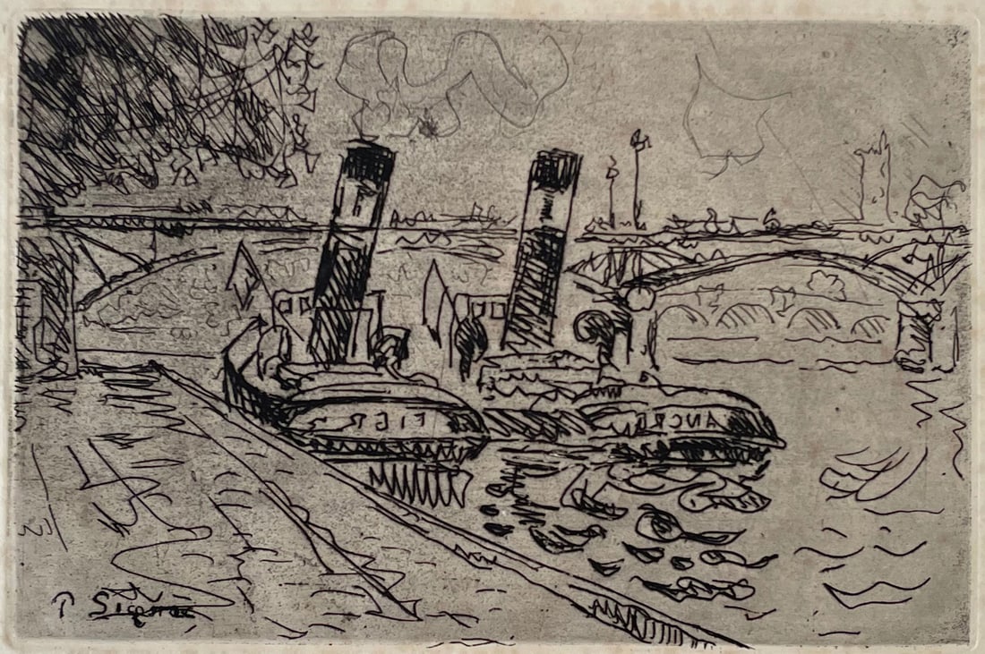 Paul SIGNAC (1863 - 1935) Etching-Aquatint Paris: Le Pont des Arts ave Remorqueurs (1927) (1 of 3)