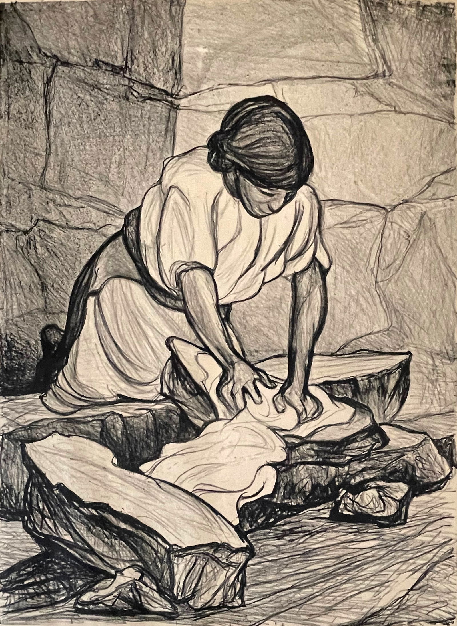 Pablo Esteban O'HIGGINS (1904-1983) Lithograph--Washing, Signed, 1952 (1 of 3)