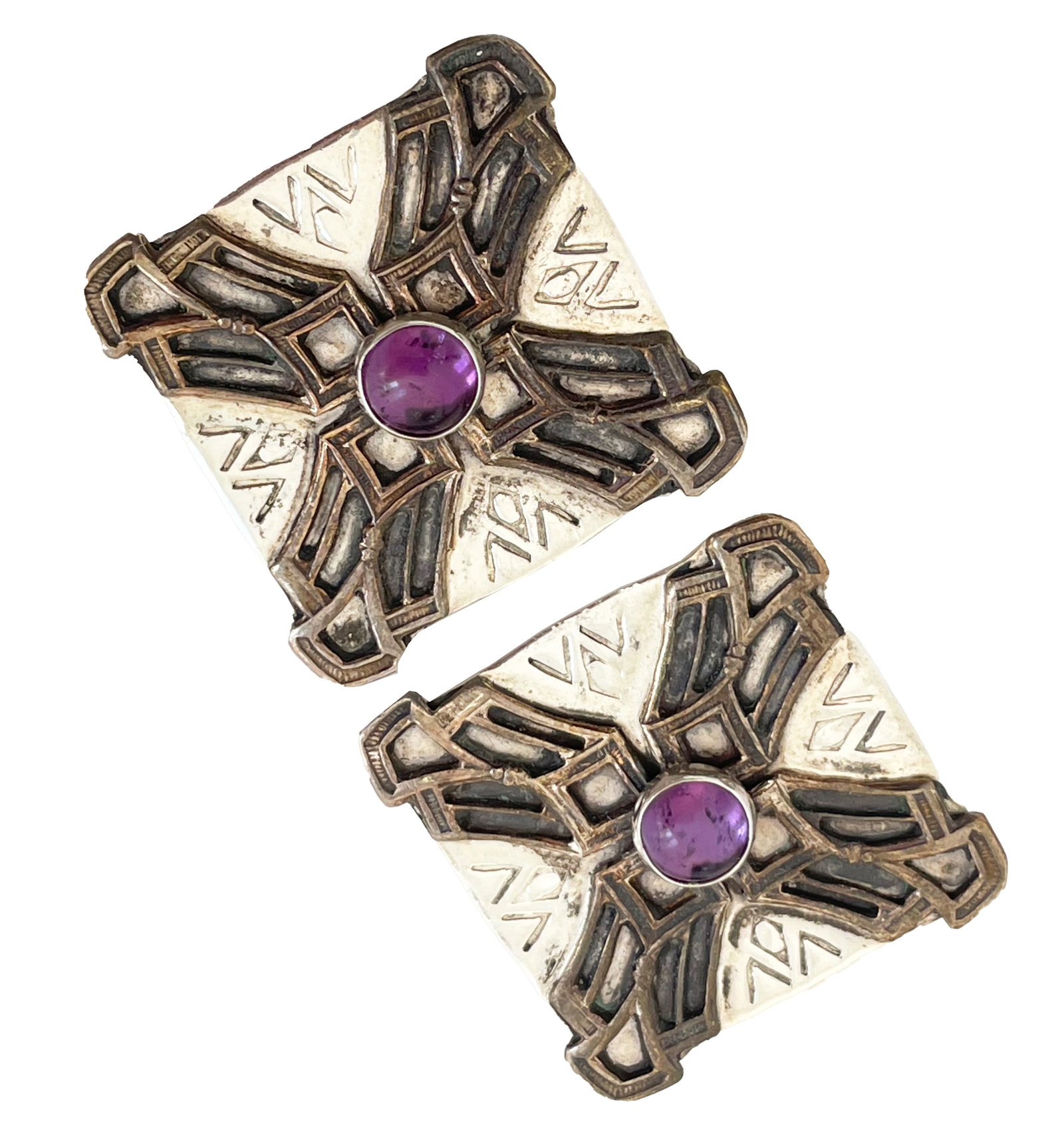 Don LUCAS Amethyst Square Earrings .925: Post style amethyst and sterling earrings. Don Lucas TX 1 x 1 in.