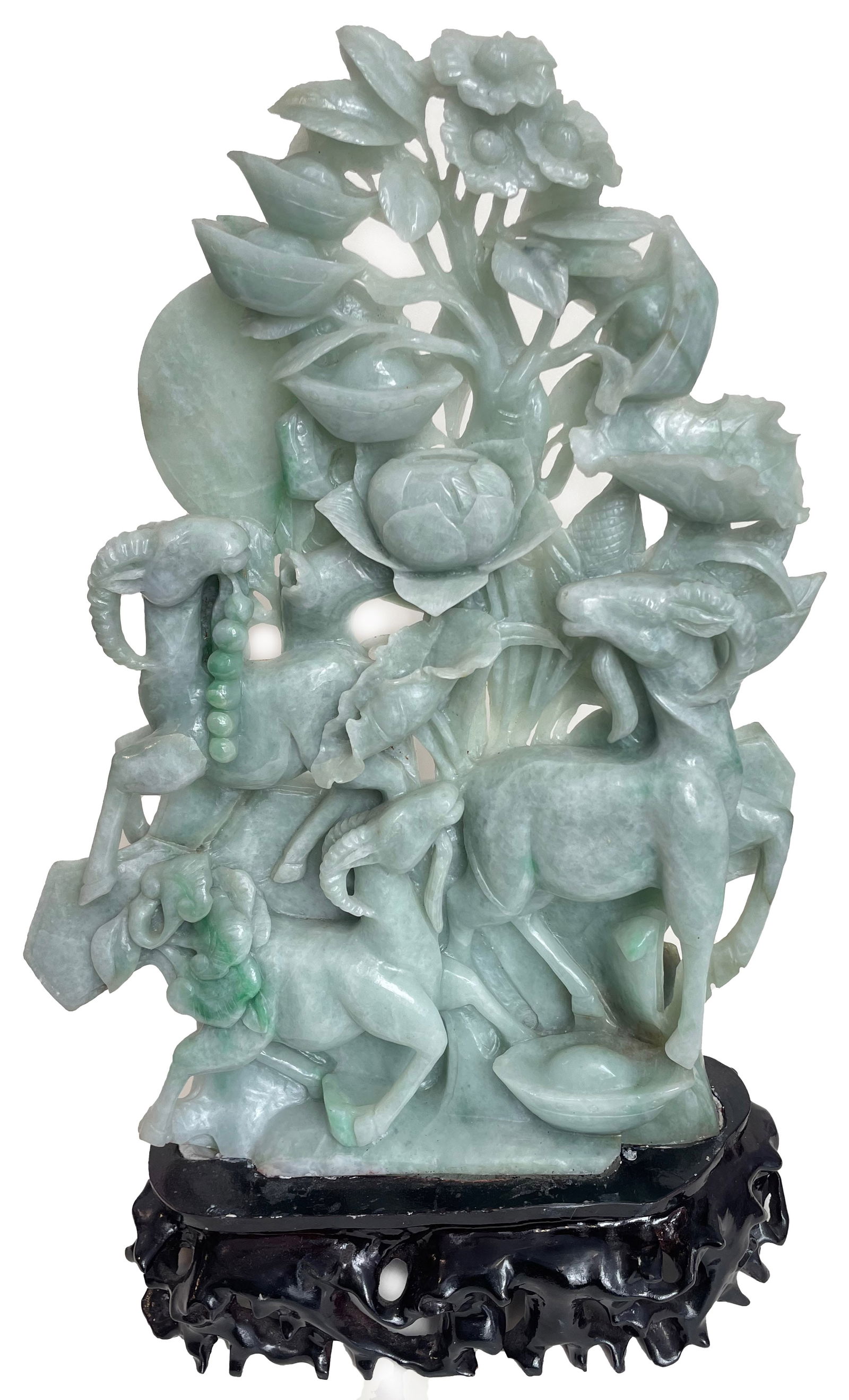 Chinese Pale Green Jadeite Plaque, Flowers And Rams (1 of 4)