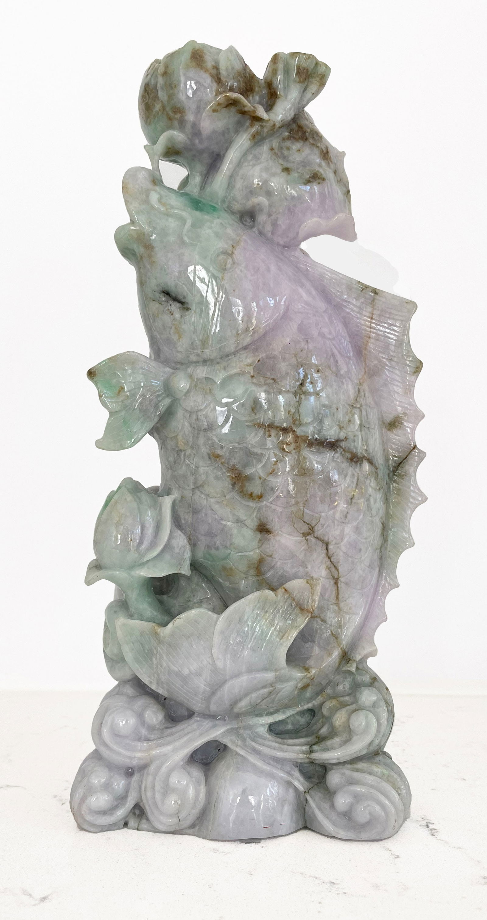 Chinese Large Mottled Pale Green Jadeite Plaque With Fish (1 of 3)