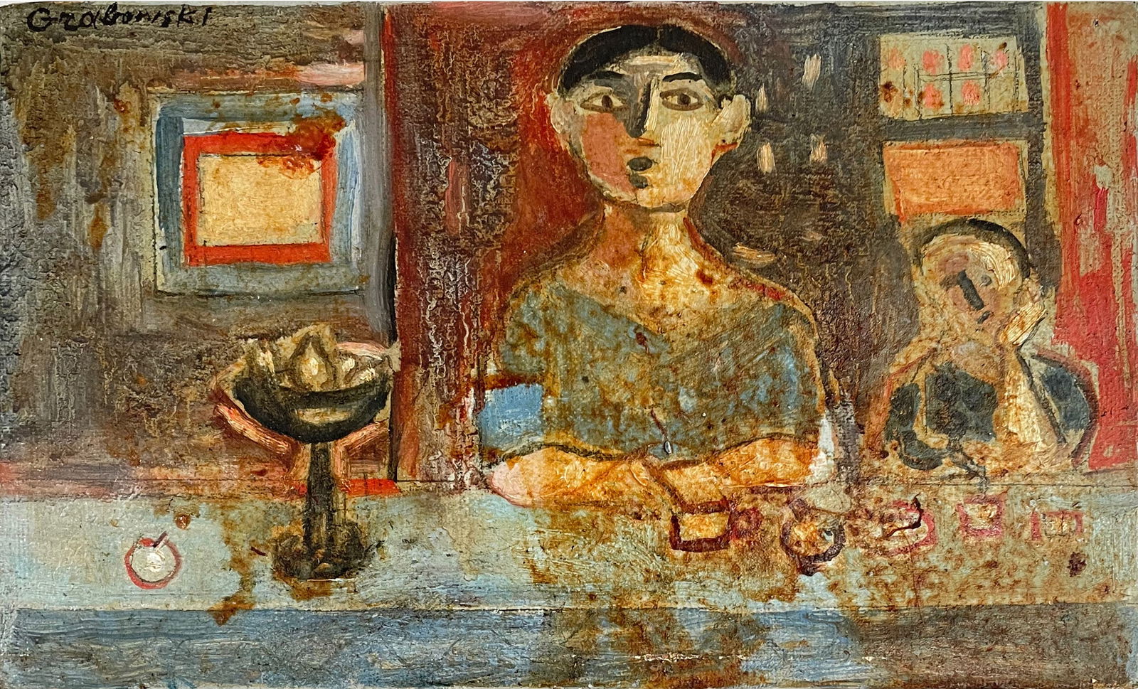 Stanislaw GRABOWSKI (Polish, 1901 - 1957) abstract--figures, c. 1930s Oil (1 of 4)