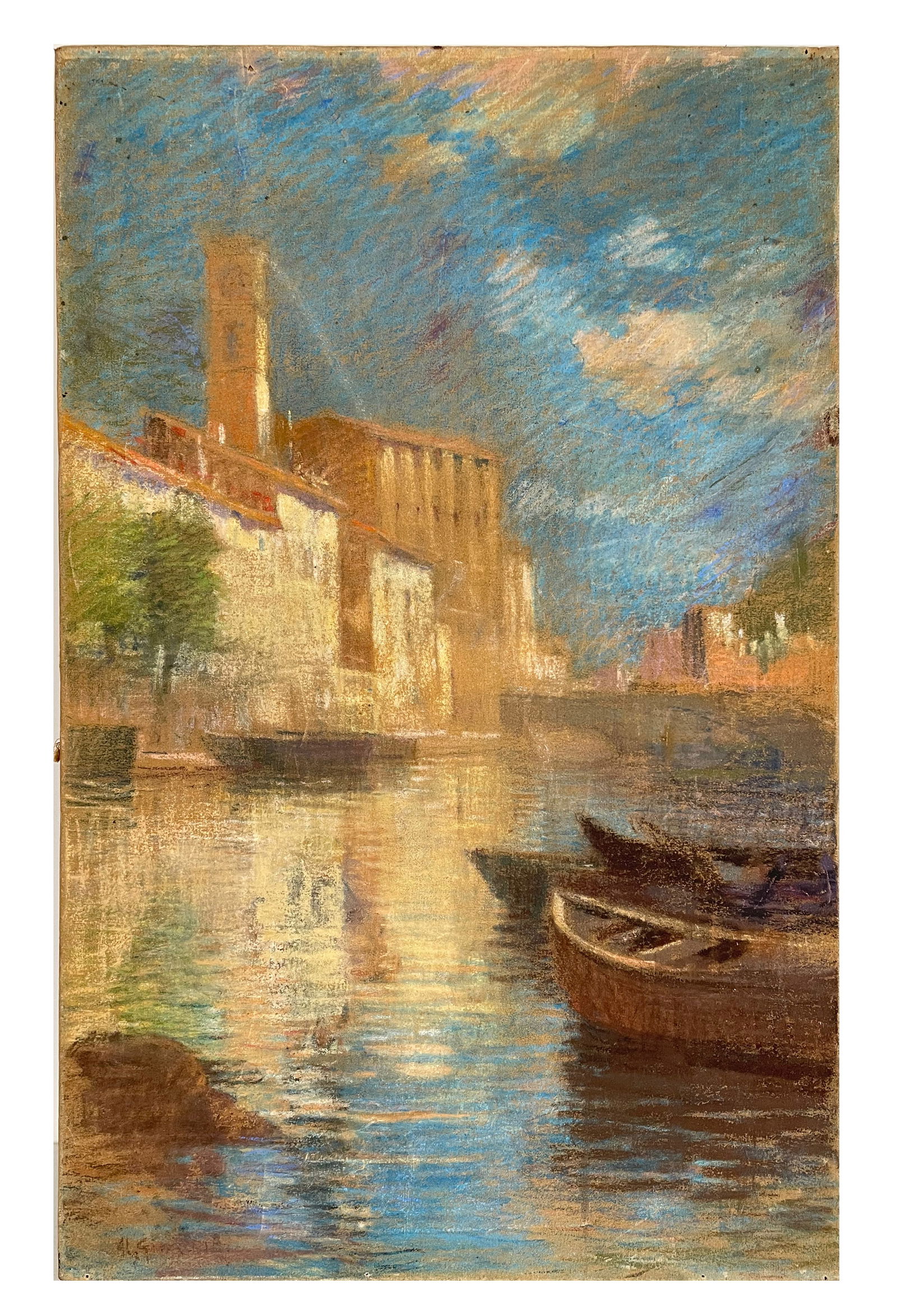 unknown, Venetian scene, 1920's Original, pastel/canvas (1 of 3)