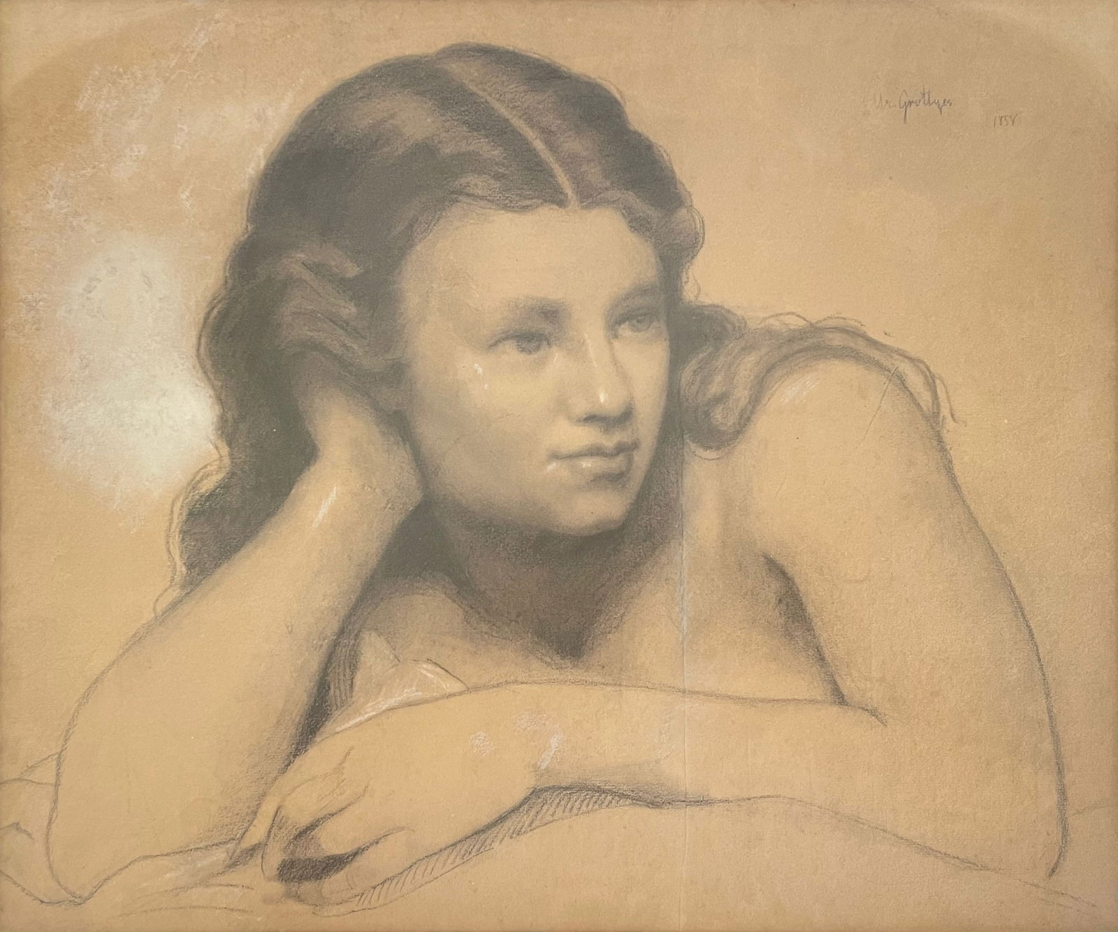 Artur GROTTGER (1837-1867) portrait of young woman, 1858, Original, pencil/paper (1 of 3)