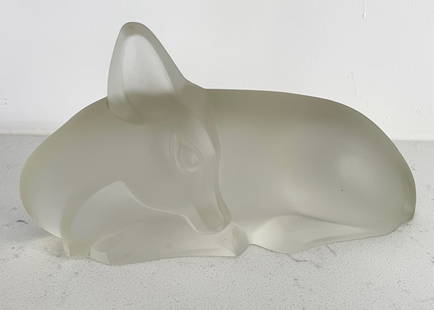 Lucienne BLOCH (1909-1999) resting young deer (1932): Glass resting deer. 4 1/3 x 7 7/8 in