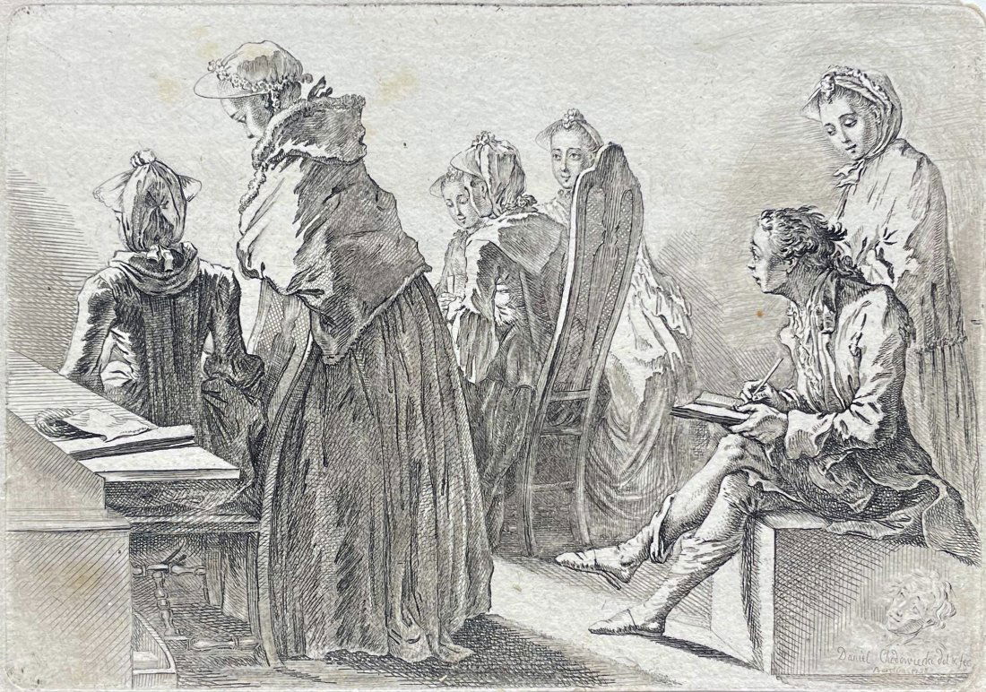 Daniel Nikolaus Chodowiecki (German, 1726 - 1801) Party with Six Ladies and the Artist, 1758 (1 of 4)