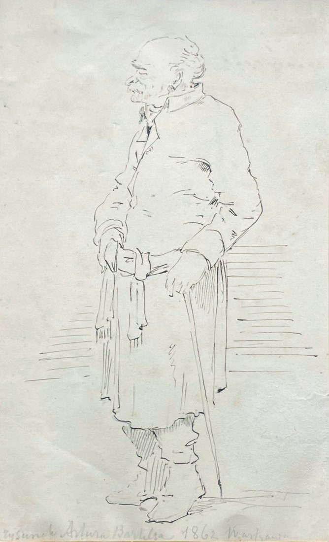 Artur Bartels (Polish 1818 - 1885) Original ink and pencil, 1862: Original pencil and ink on paper. A study of older man, signed in pencil along lower edge. Provenance: Alfred and Maria Tarski, Berkeley, California; then by family descent to the Estate of Eva Kristi