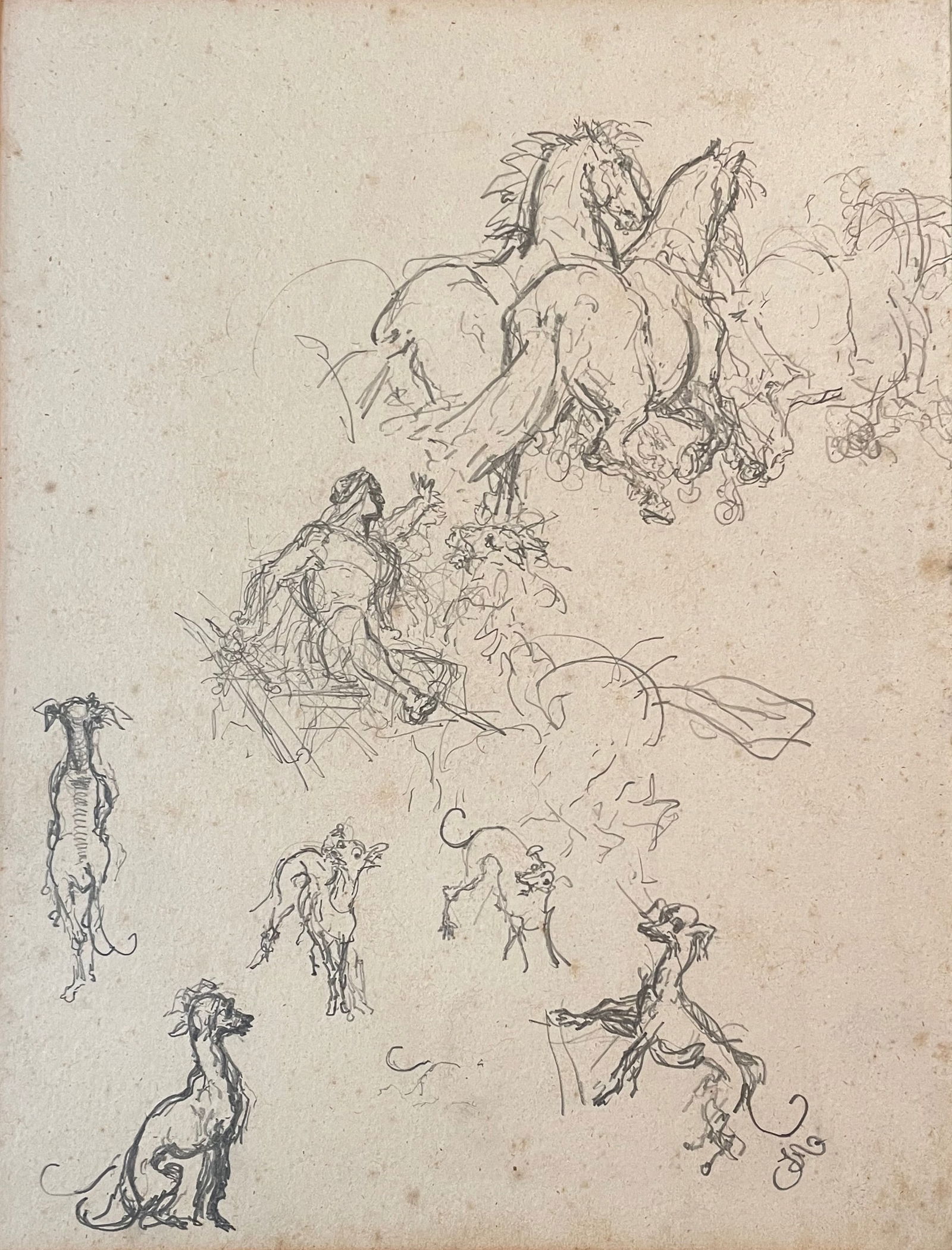 Drawing, Jan Matejko (1838 - 1893) Study with Dogs (1 of 2)