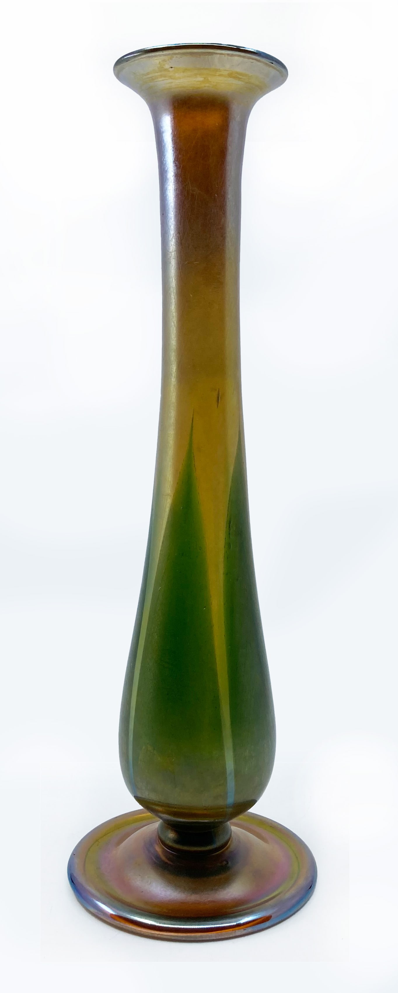 TIFFANY Favrile Tall Wheel Carved Decorated Gold and Green Vase, COA (1 of 5)