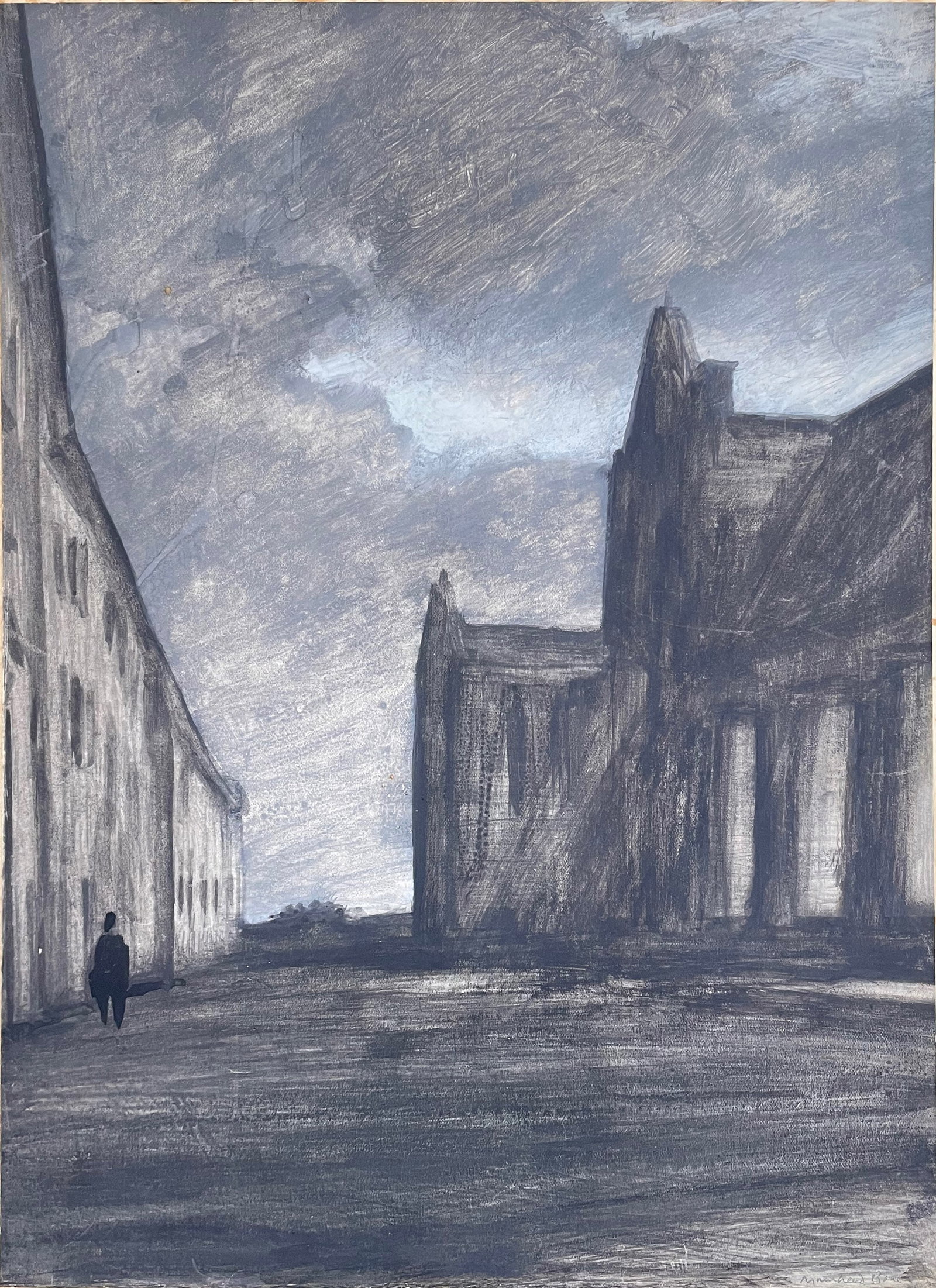 Lot (2) Muirhead BONE (1876 - 1953) "Orvieto Cathedral at Night" Original, mixed media: Original mixed media on paper, graphite, watercolor and gouache on paper "Orvieto Cathedral at NightÓ 14.5 x 11 in. paper. 23 x 18 in. matt board. "Cold Weather, SegoviaÓ 9 x 13.25 in.