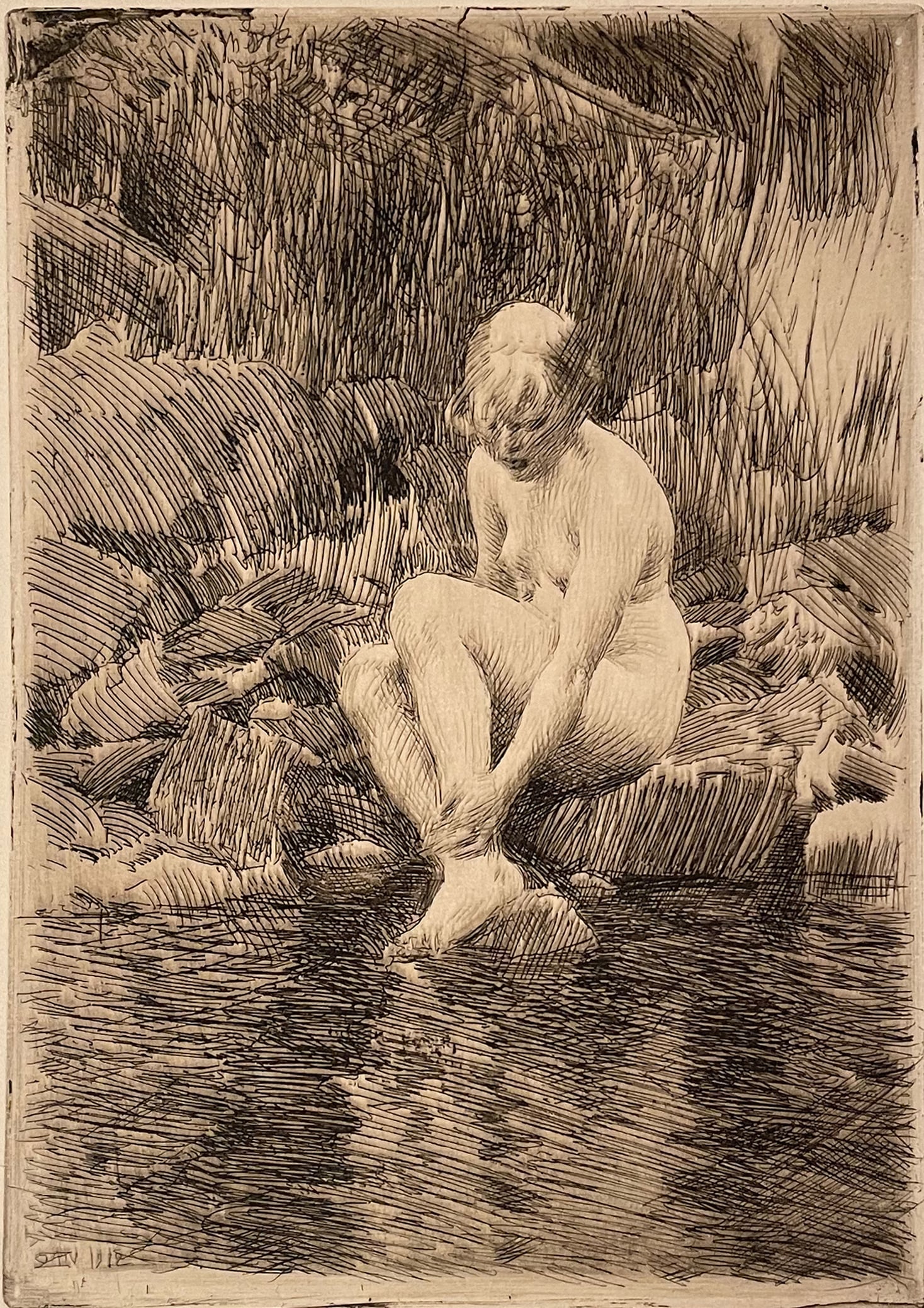 Etching, Anders Leonard ZORN (1860-1920) "Dagmar (1912)": Etching on laid paper by Anders Leonard ZORN (Swedish, 1860-1920) . Nude girl at water's edge. Hand signed lower right. Reference: Asplund 250; Hjert/Hjert 263. Condition: A very good impression with 