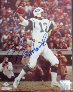 Joe Namath Signed Photograph, Broadway Joe's Brilliance: Beckett COA: In the illustrious history of American football, few names shine as brightly as Joe Namath. Known affectionately as "Broadway Joe," he captivated the nation with his charisma, swagger, and