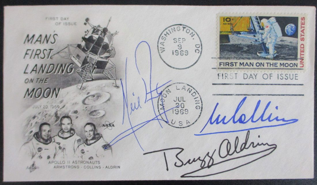 Apollo 11 cCrew Signed Envelope Signed by Neil Armstrong, Michael Collins, and Buzz Aldrin (1 of 1)