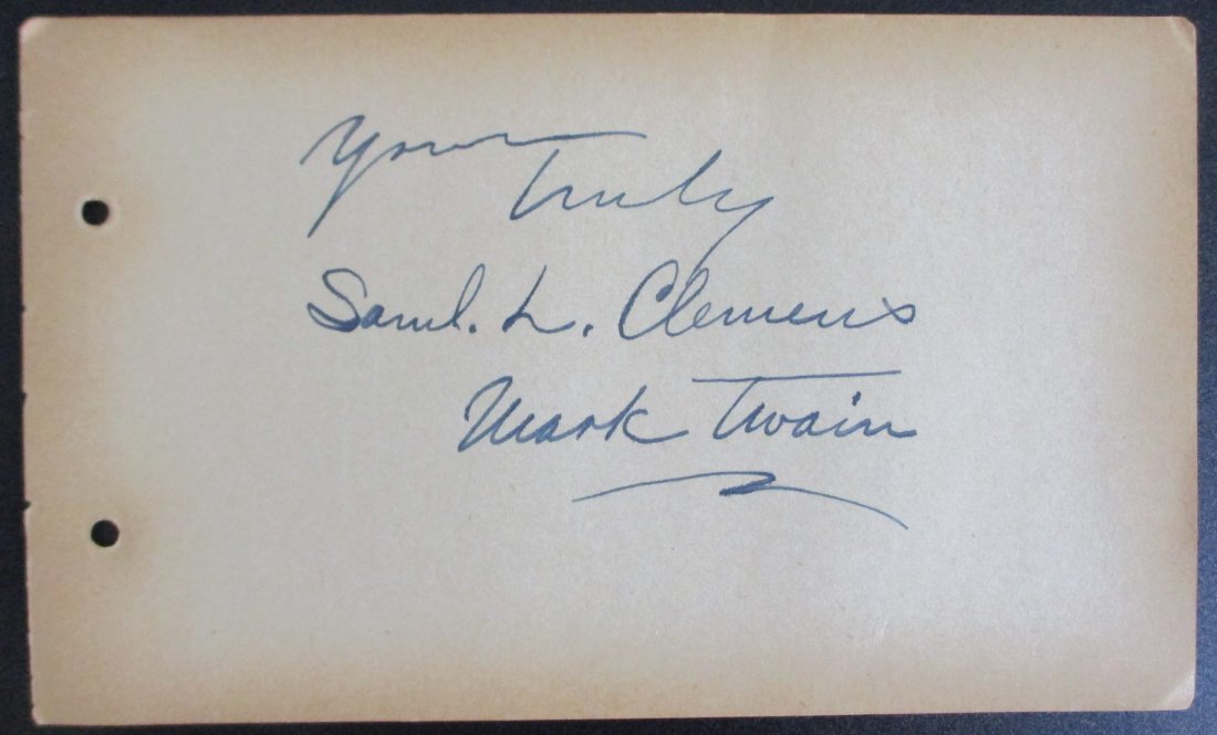 Samuel Clemens (Mark Twain) signed autograph book page inscribed "Yours truly": (1 of 1)