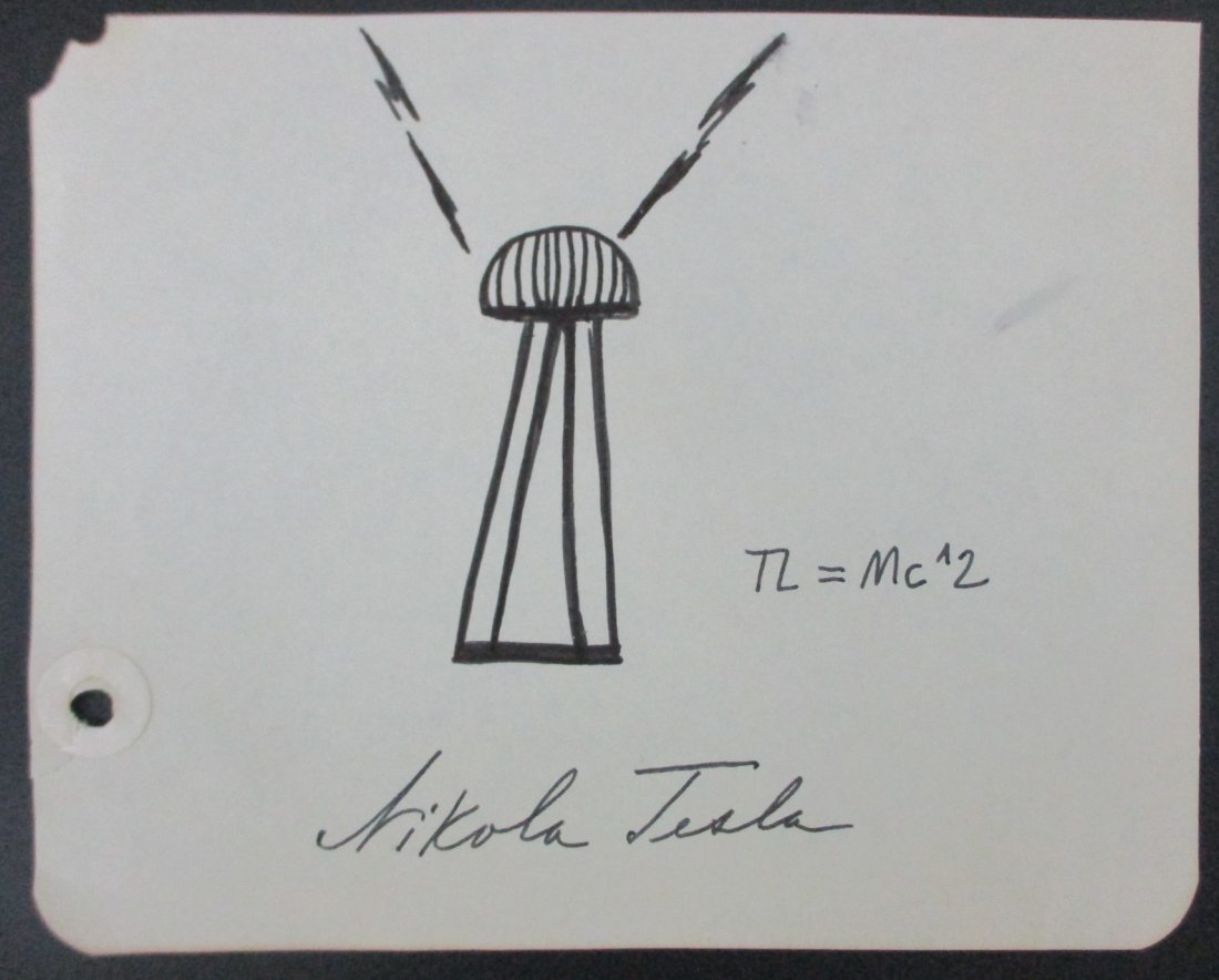 Nikola Tesla Signed  and Doodled on a Autograph Book Page (1 of 1)