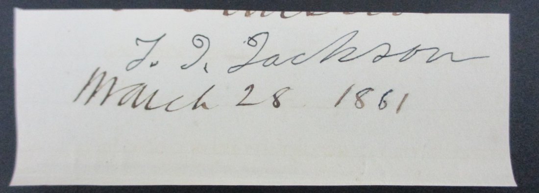 Thomas Jonathan Stonewall Jackson Signed Cut Document Dated March 28, 1861 (1 of 1)