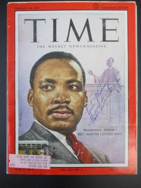 Martin Luther King Jr. Signed Time Magazine Cover: February 18, 1957 (1 of 3)