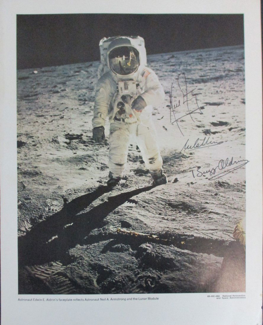 Apollo 11 Crew Signed Lithograph Featuring Armstrong, Collins, and Aldrin (1 of 4)