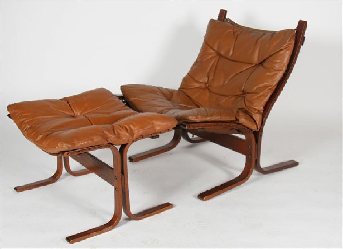 Ingmar A. Relling for Westnofa "Siesta" Chair Set: Ingmar Anton Relling for Westnofa Furniture "Siesta" Chair and Ottoman c. 1960. Chair (without cushion): 32" x 32" x 24" Ottoman (without cushion): 15" x 20" x 23 1/2". Chair and ottoman, brown leathe
