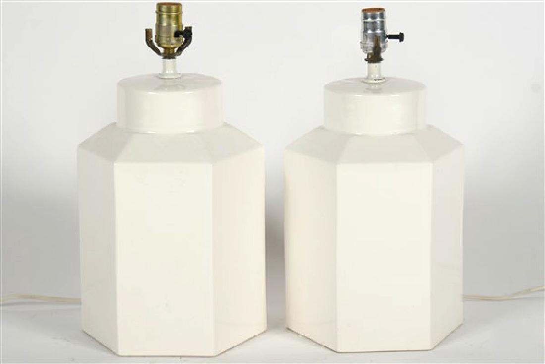 Pair of White Hexagonal Modern Table Lamps (1 of 2)
