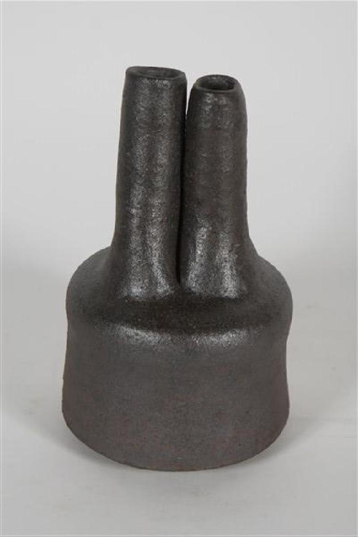 Karen Karnes, Black Two-Spout Stoneware Vessel (1 of 3)