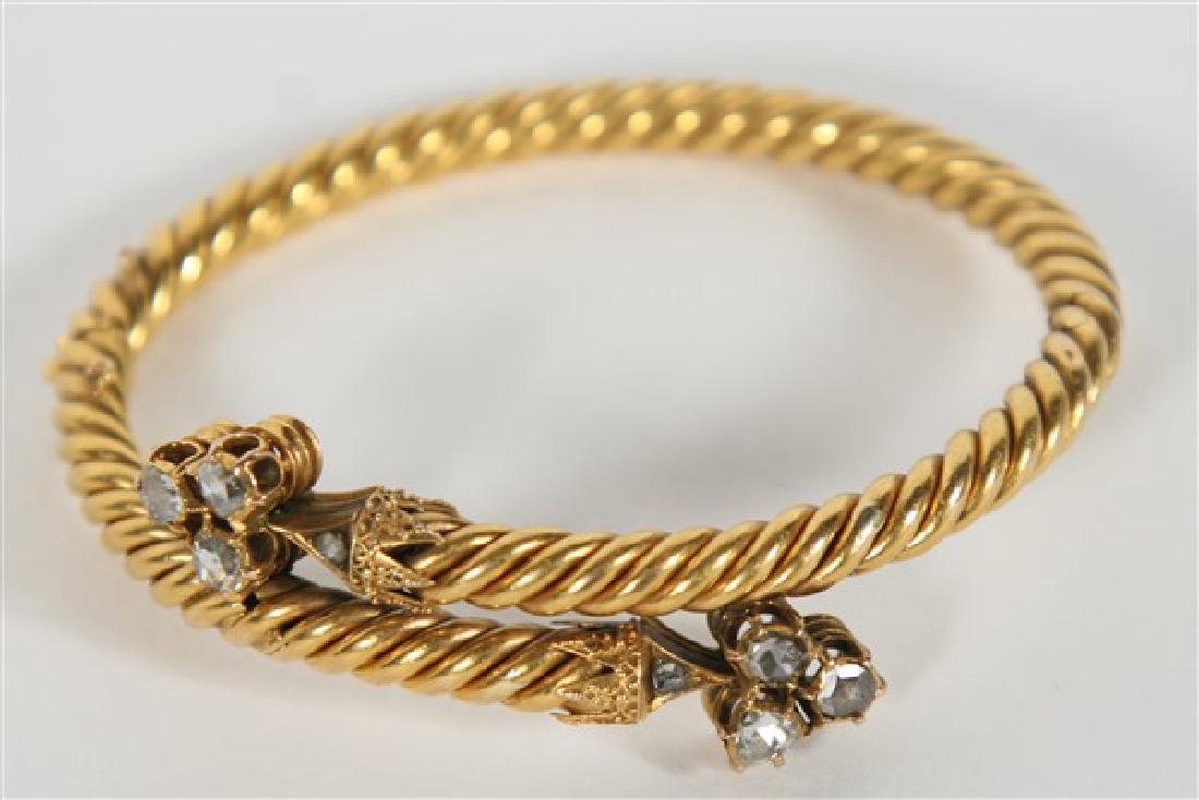 18k Gold Bangle Bracelet with Rose-Cut Diamonds (1 of 2)