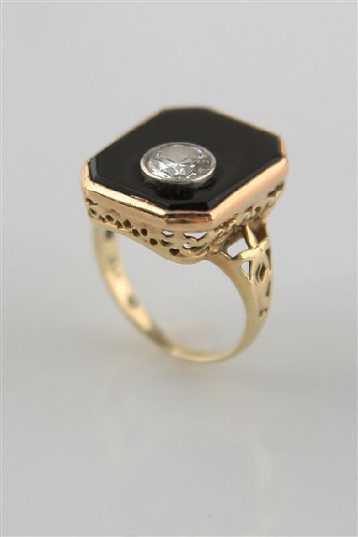 15K Yellow Gold and Onyx Pinky Ring with Diamond (1 of 7)
