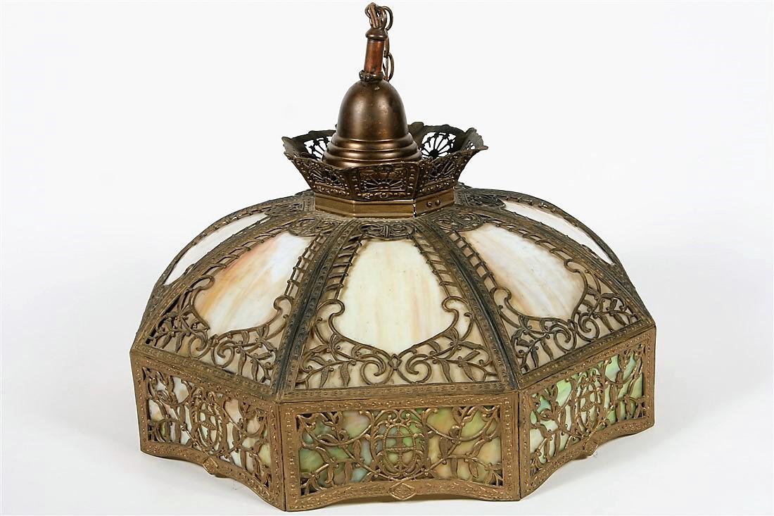Ornate Slag Glass Hanging Light Fixture (1 of 5)